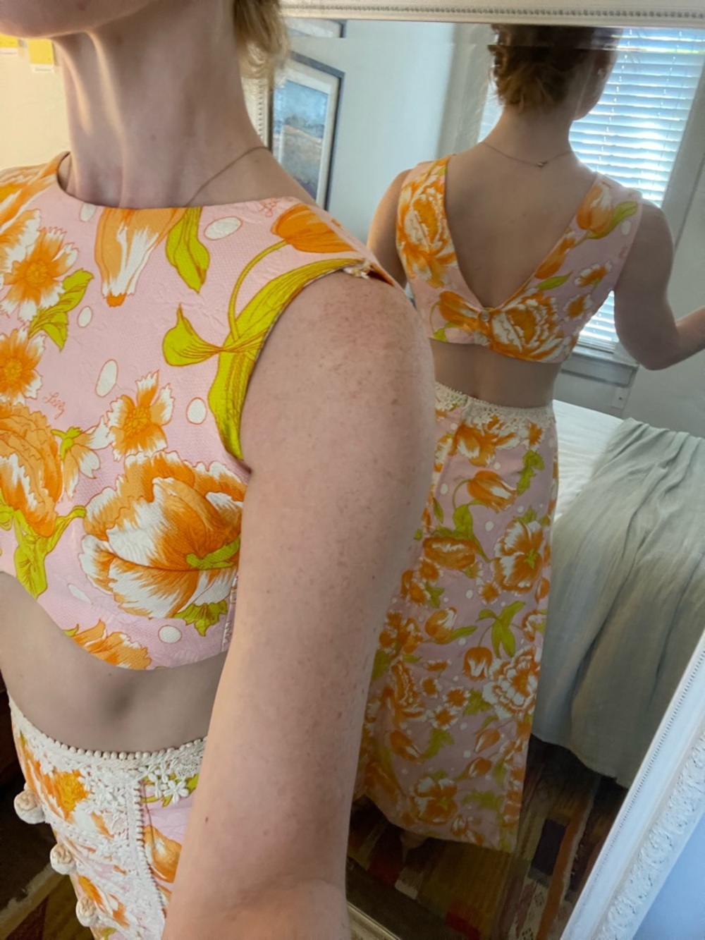 Vintage 1970s The Lilly (now Lilly Pulitzer) Pink and Orange Floral Skirt Set - Picture 3 of 10